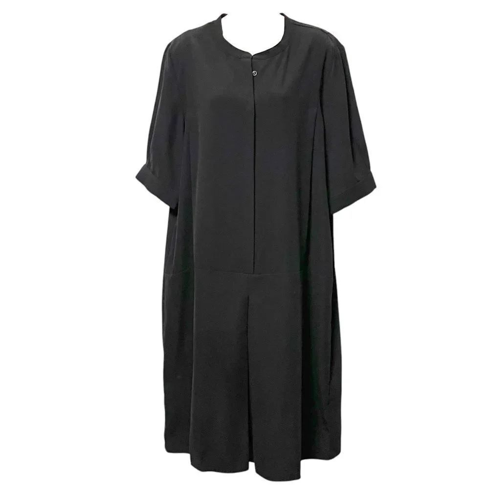 CAARA Minimalist Modest Fold Pleat Front Midi Dress L